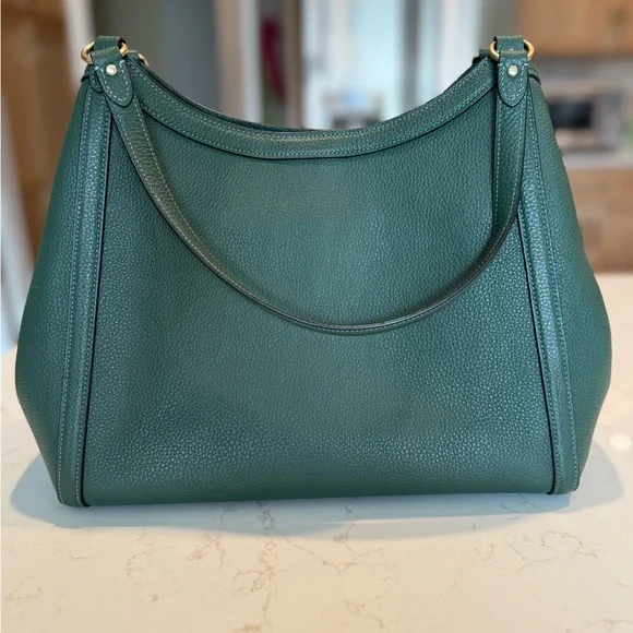 Coach Pebbled Leather Shoulder Bag in Deep Green with Gold Hardware - Picture 3 of 12